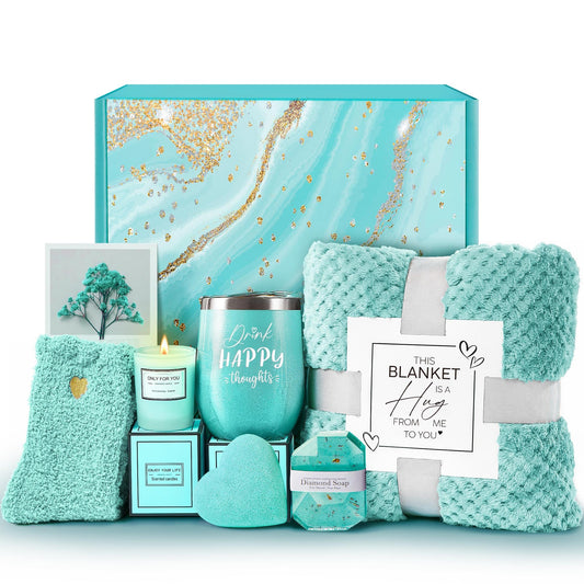 LE CADEAU Valentine's Day Gifts for Wife Girlfriend Her, Get Well Soon Gifts Self Care Gifts, Gardenia Spa Gift Basket Care Package with Blanket, Birthday Christmas for Mom Best Friend Women